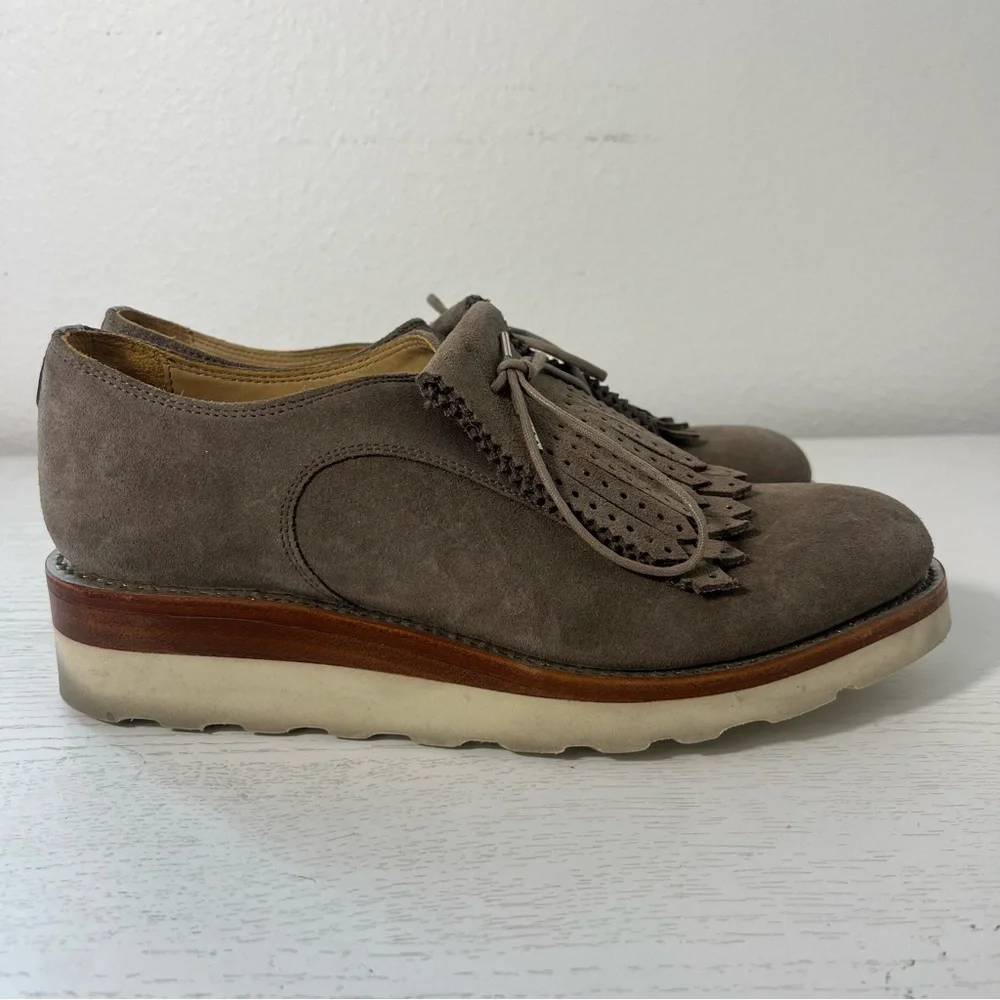 The Office Of Angela Scott Tan Suede Mr. Derby Wedge Oxford Size 38 US 8